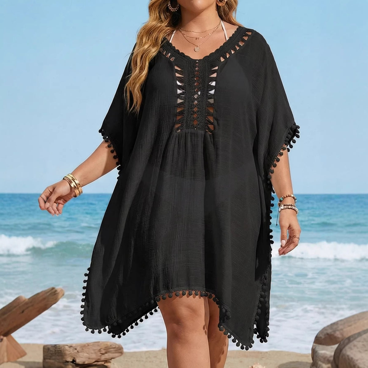 Floral Crochet Patchwork Mini Slit Dress