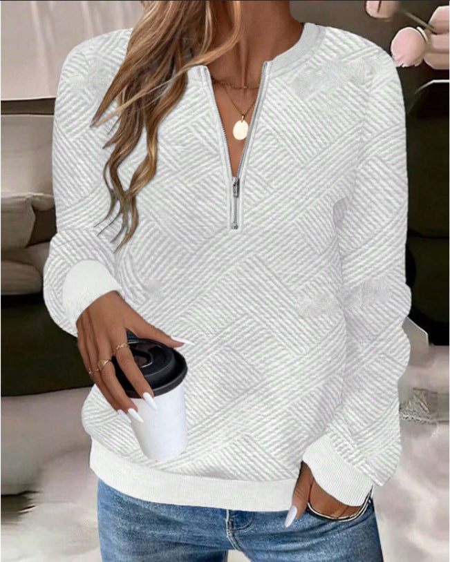 Women's Zip-Neck Long Sleeve Loose Sweatshirt