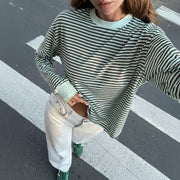 Spring Summer Striped Long‑Sleeve Top – Trendy Casual Tee
