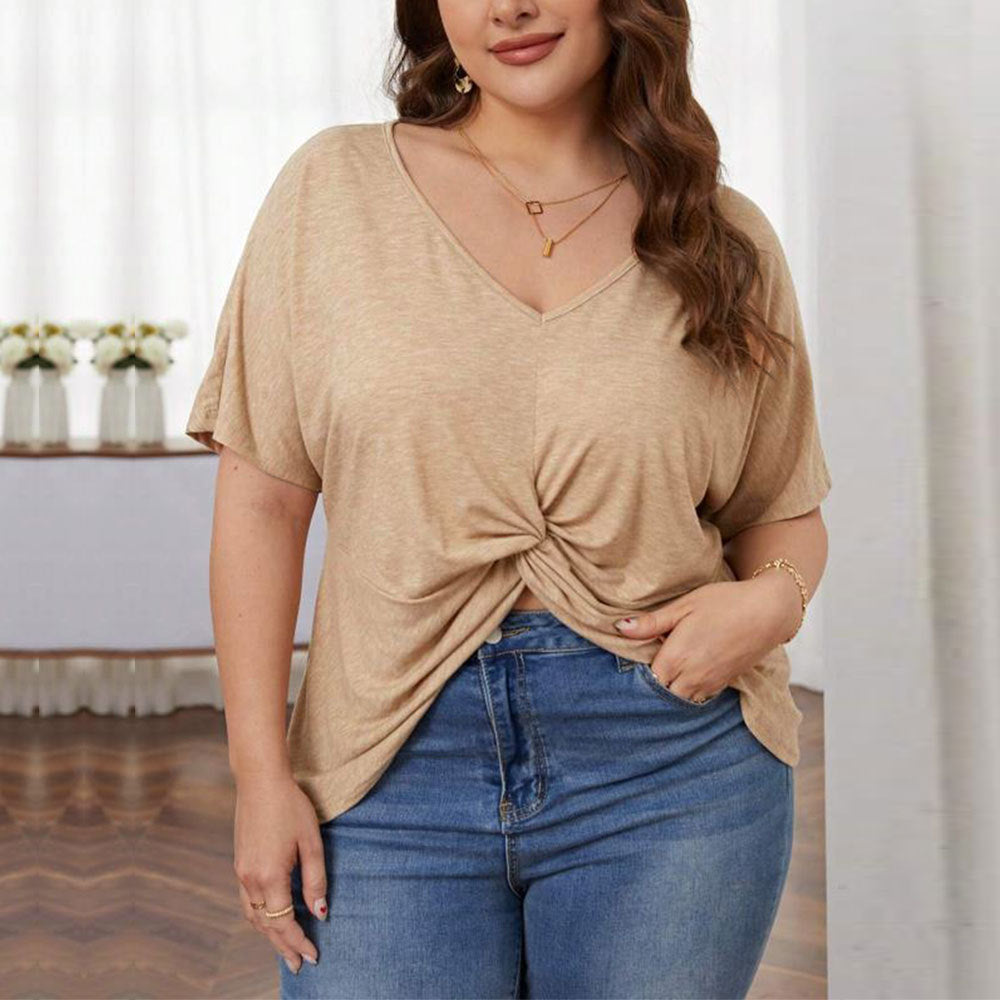 Loose V-Neck Knit Top – Comfortable, Irregular Hem, Orange