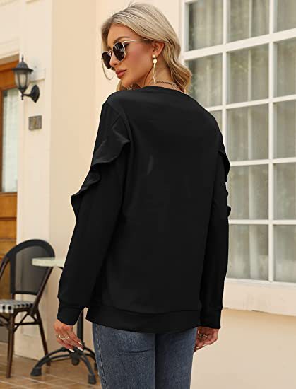 Chic Pleated Long Sleeve Round Neck Casual Women's Sweater