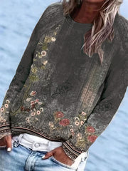Printed Raglan Sleeve Pullover Sweatshirt