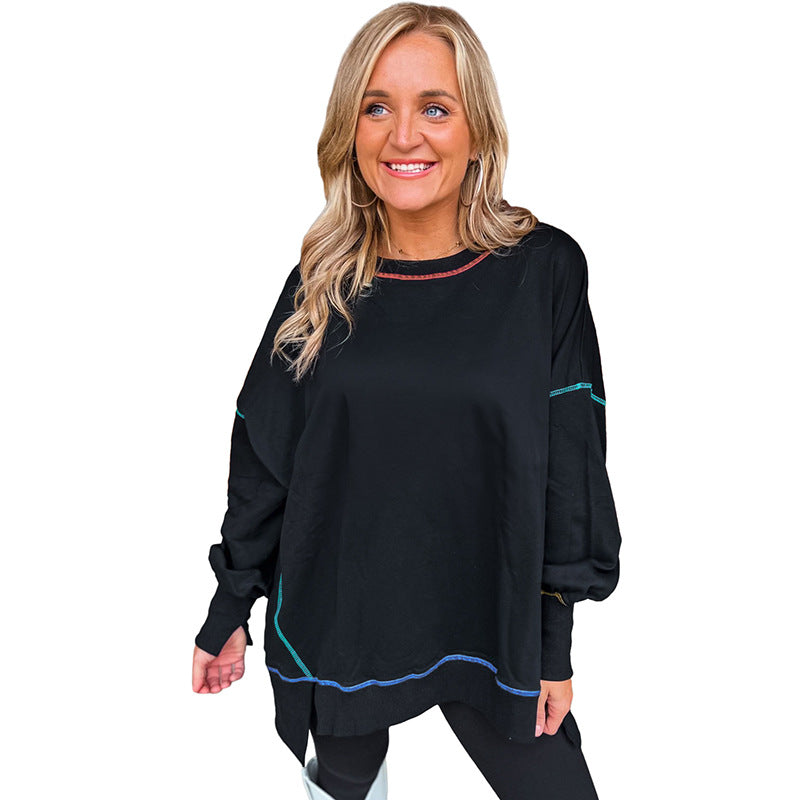 Chic Colorblock Casual Loose Pullover Sweatshirt