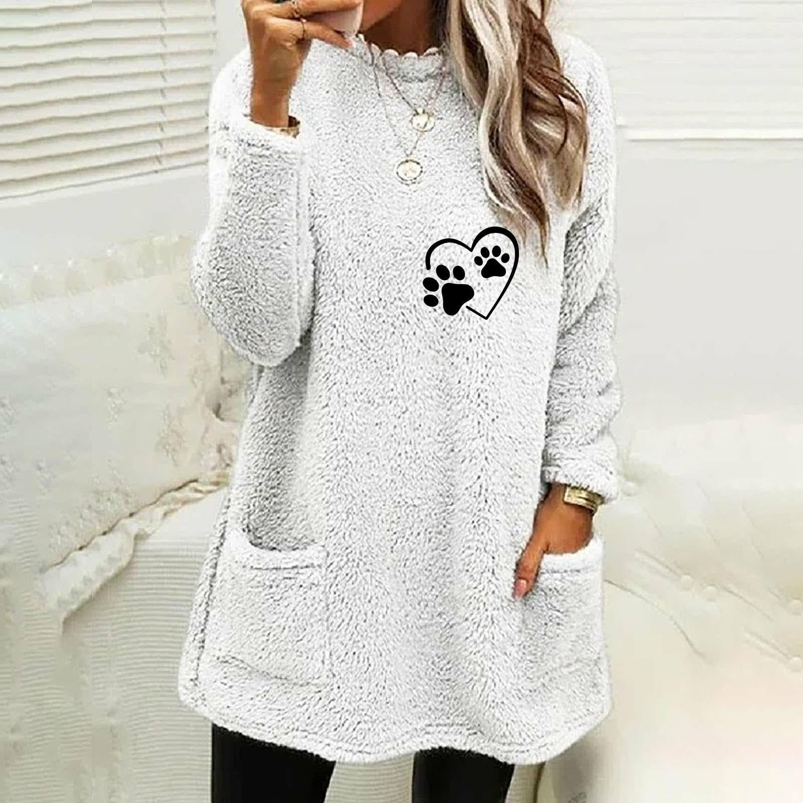 Cozy Velvet Love Print Sweatshirt for Women