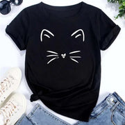 Heart‑Shaped Cat Crew Neck Tee – Fun, Flirty Short Sleeve Top