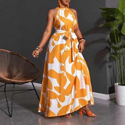 Neck-hanging Sleeveless Printed Elegant and Chic Womens Dress