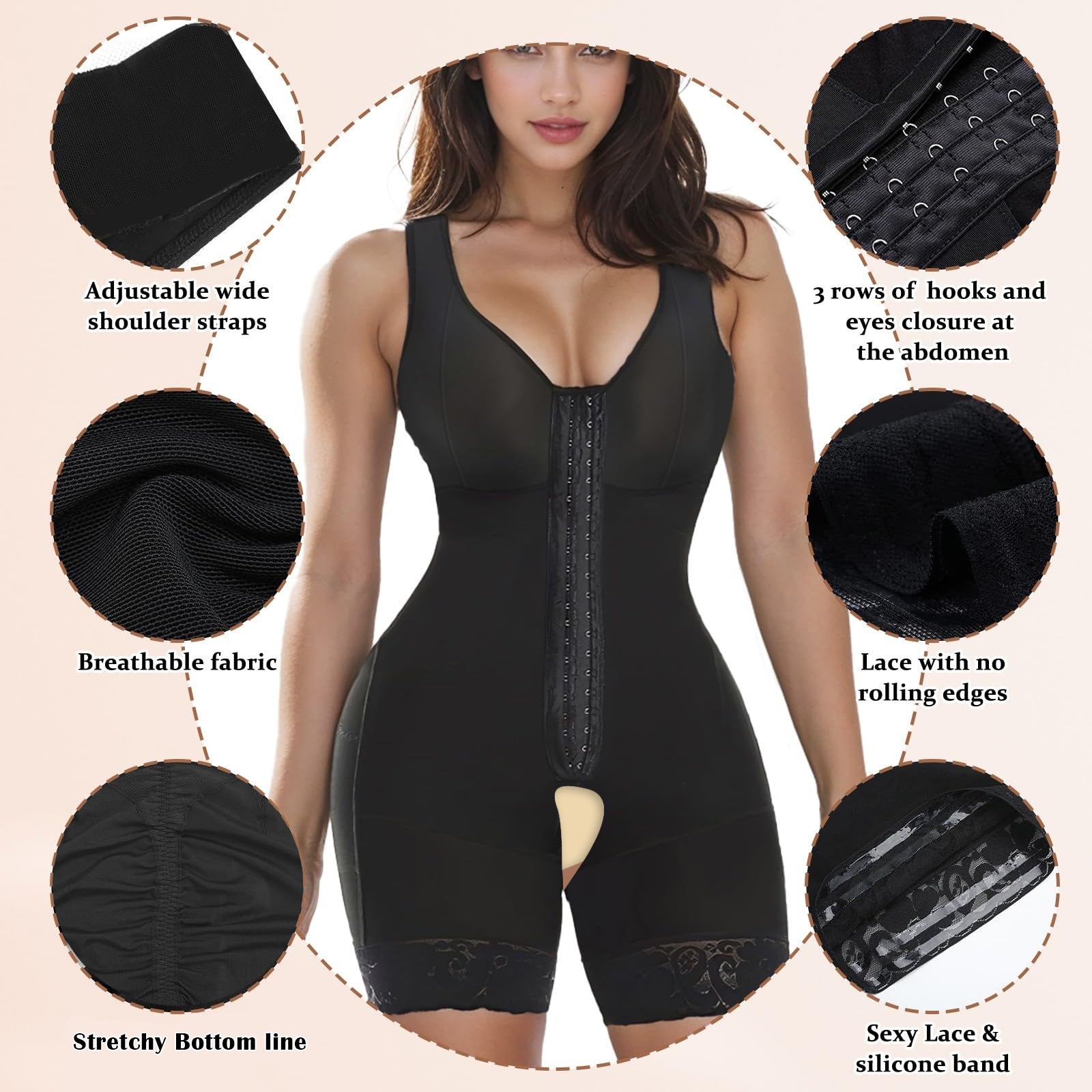Plus-Size Tummy Control Boning Mesh Bodysuit Shaper