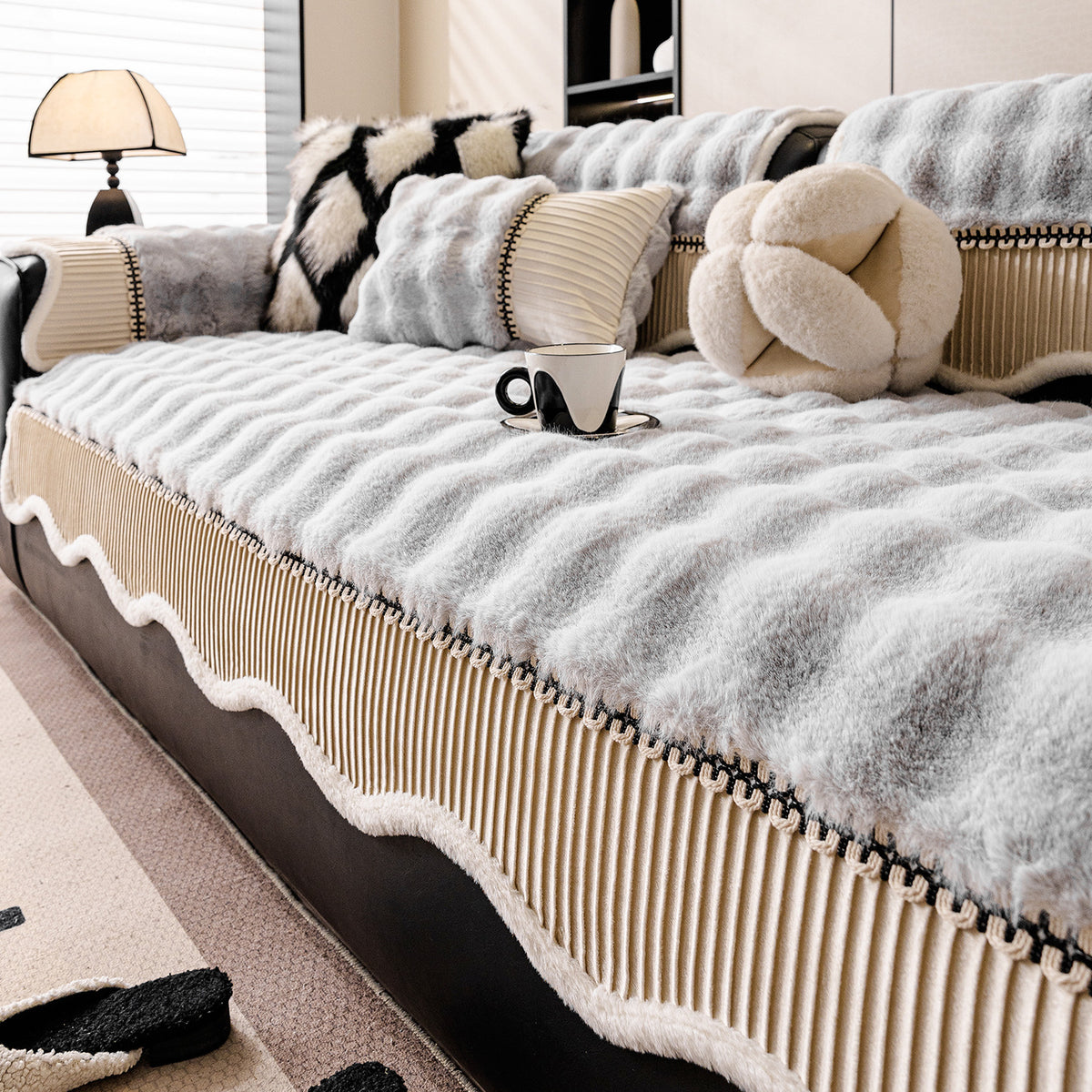 Winter Thickened Plush Seat Cushion Irregular-shaped Non-slip Leather Sofa Cover