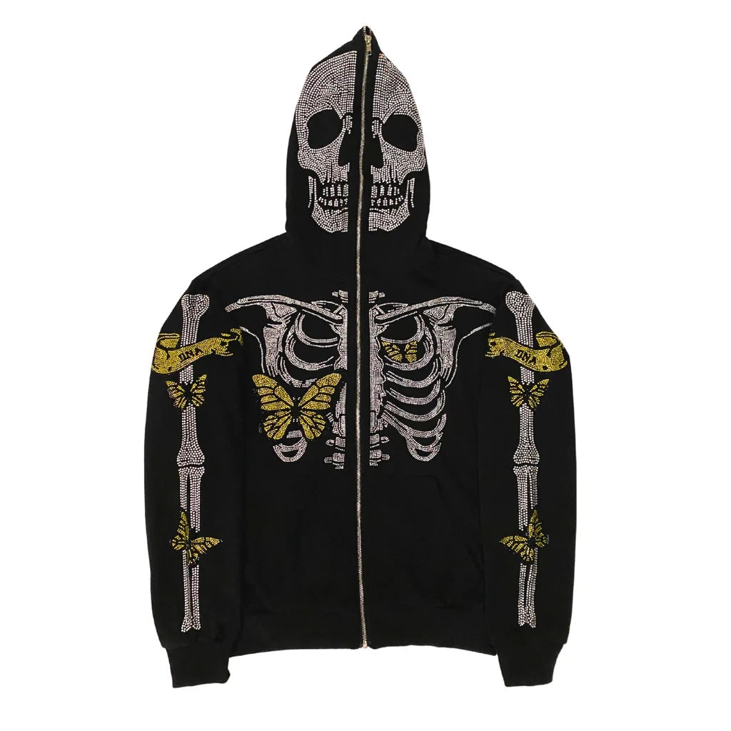 Edgy Skull Print Hooded Sweatshirt for Women