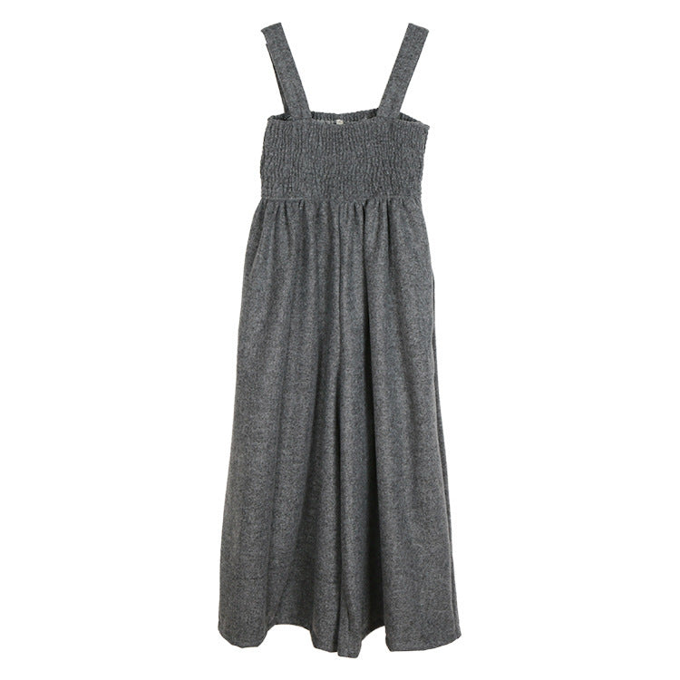 Spring And Summer Pleated Suspender Loose One-piece Oversized Wide-leg Pants