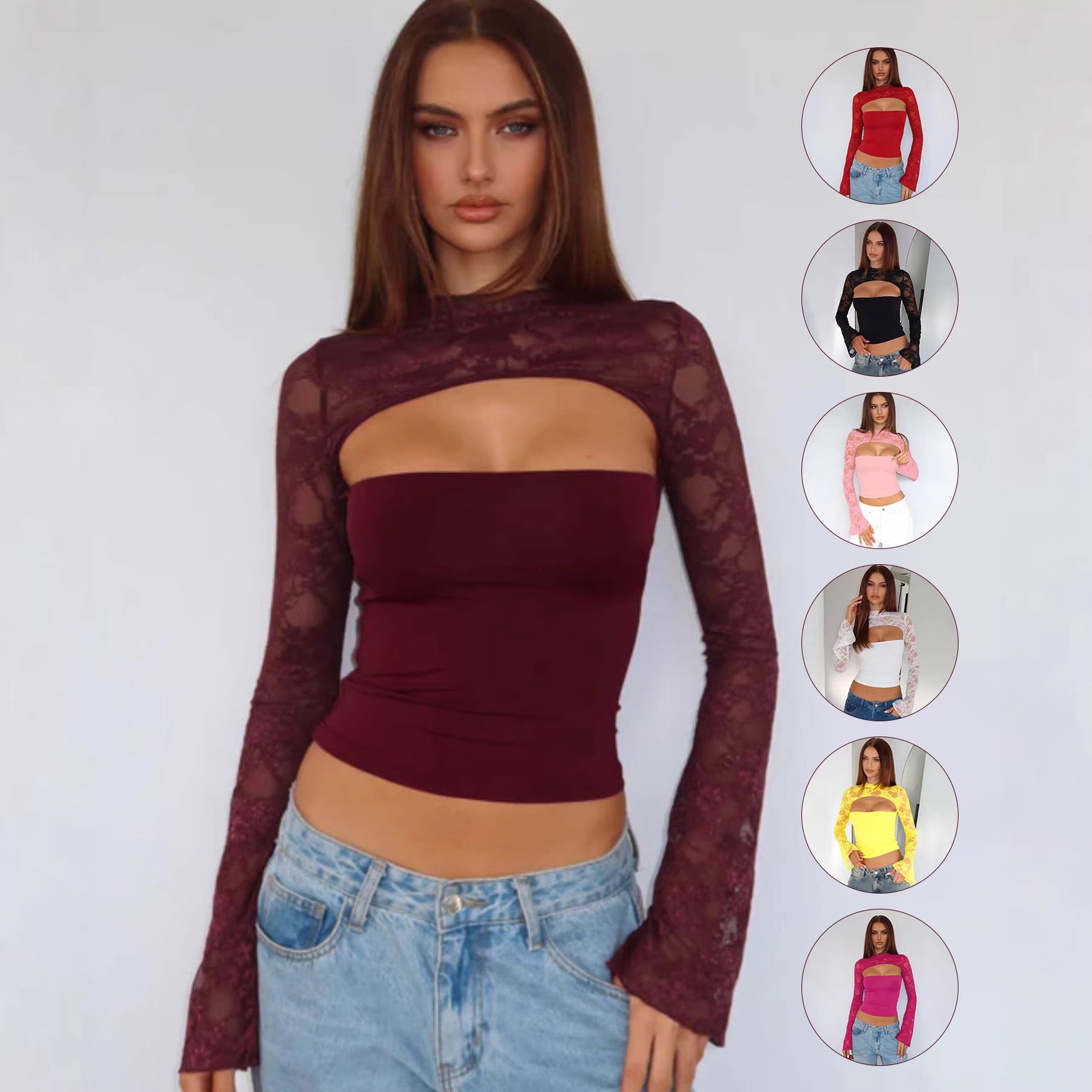 Elegant Lace Patchwork Slim Fit Midriff Top for Women