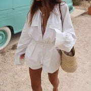 European And American Fashion Solid Color Loose Cotton And Linen Jumpsuit