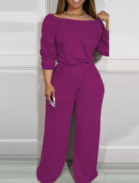 Ladies' Off Shoulder Waist Jumpsuit