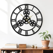 20inches/50cm Modern Vintage Oversized Wall Clock with Roman Numerals - Silent Non-Ticking Battery Operated Large & Golden Hands, Frame & Golden Hands