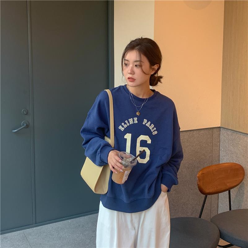 Oversized Letter Print Long Sleeve Women's Pullover Sweater