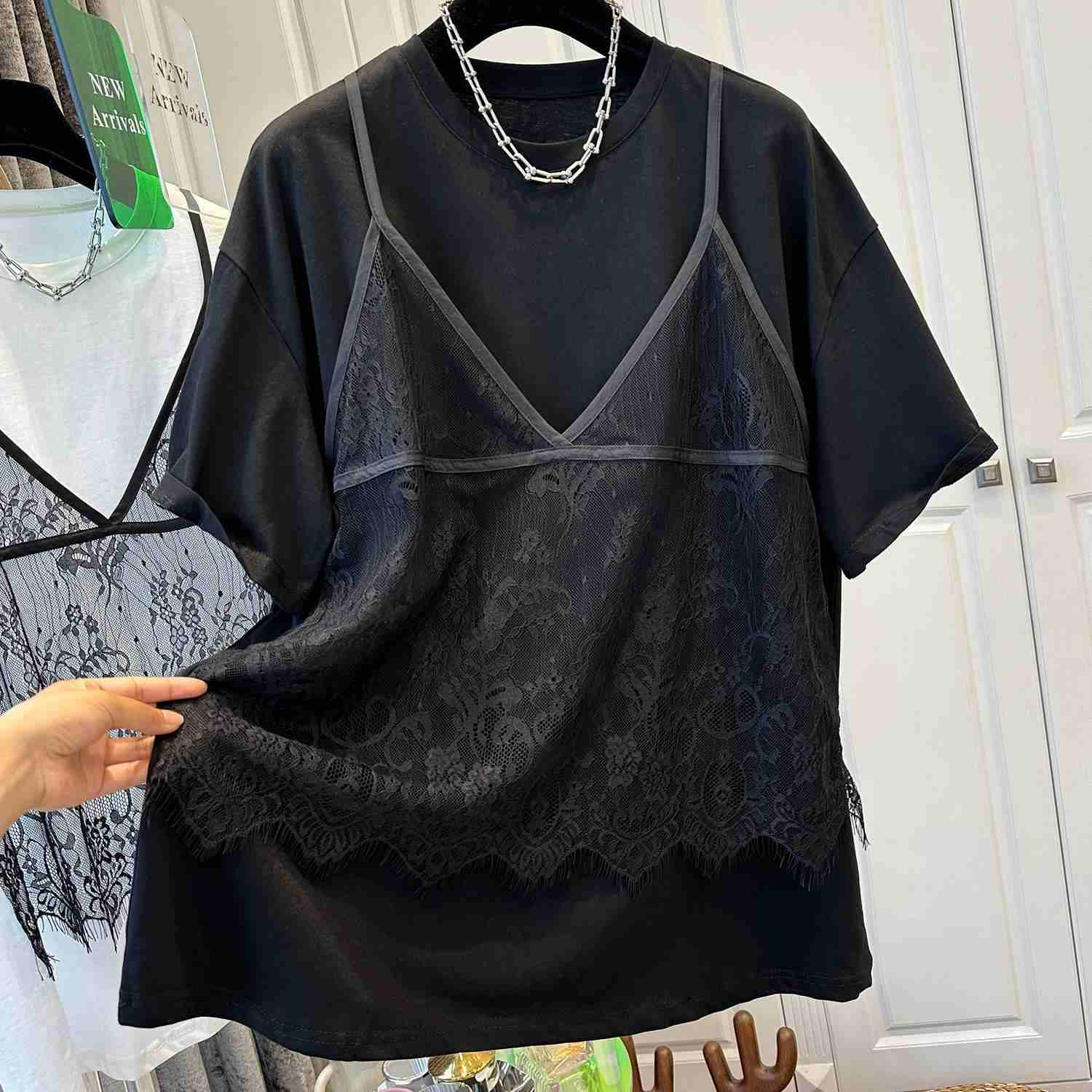 Fashion Stitching Casual Short Sleeve Fake Two Pieces