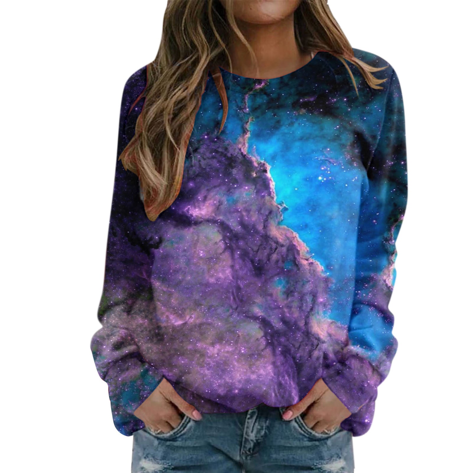 Stunning Starry Sky 3D Print Women's Round Neck Sweater