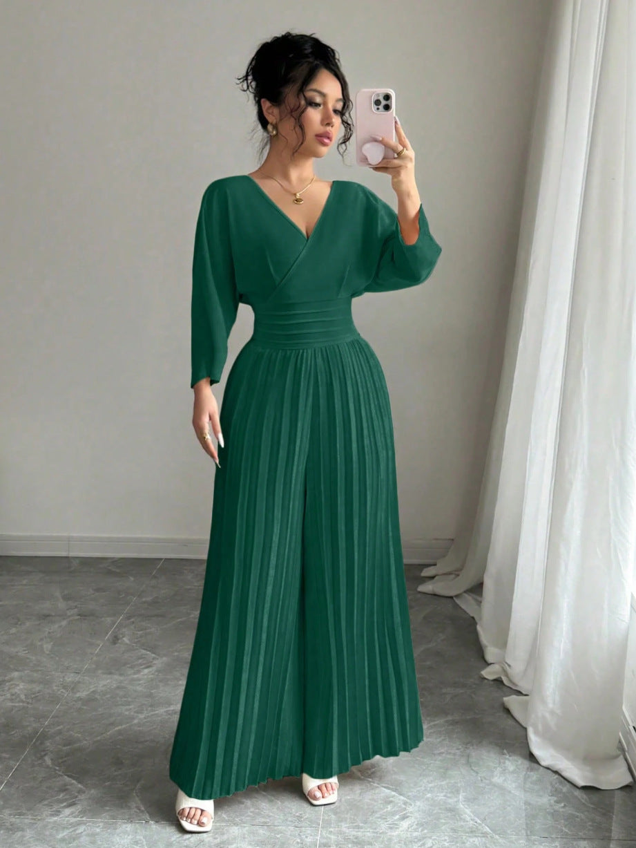 Solid-color Pleated Jumpsuit Pants For Women