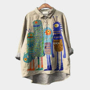 Womens Relaxed-fit Printed Lapel Casual Shirt