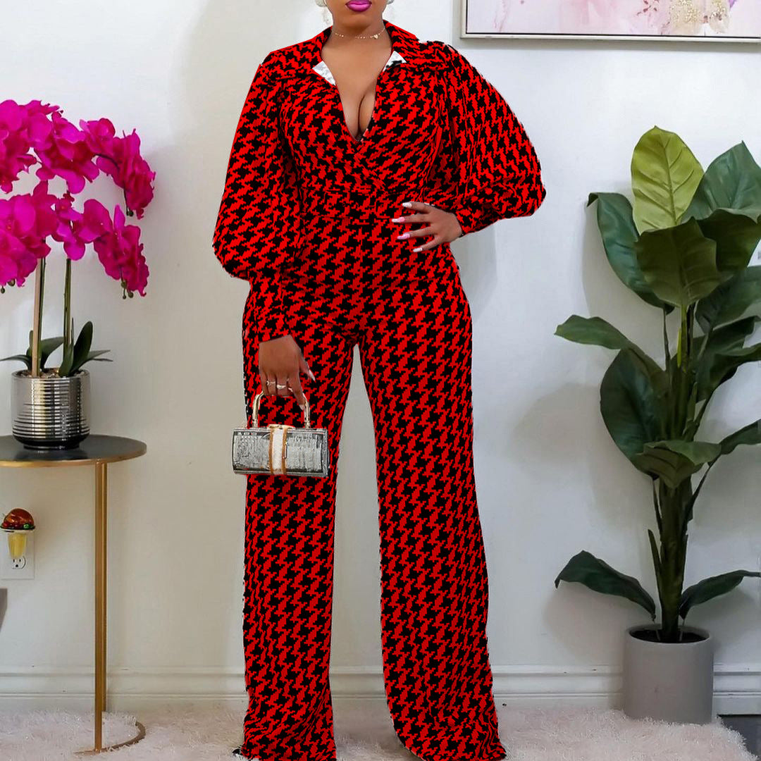 Chic V-Neck High Waist Straight Leg Jumpsuit