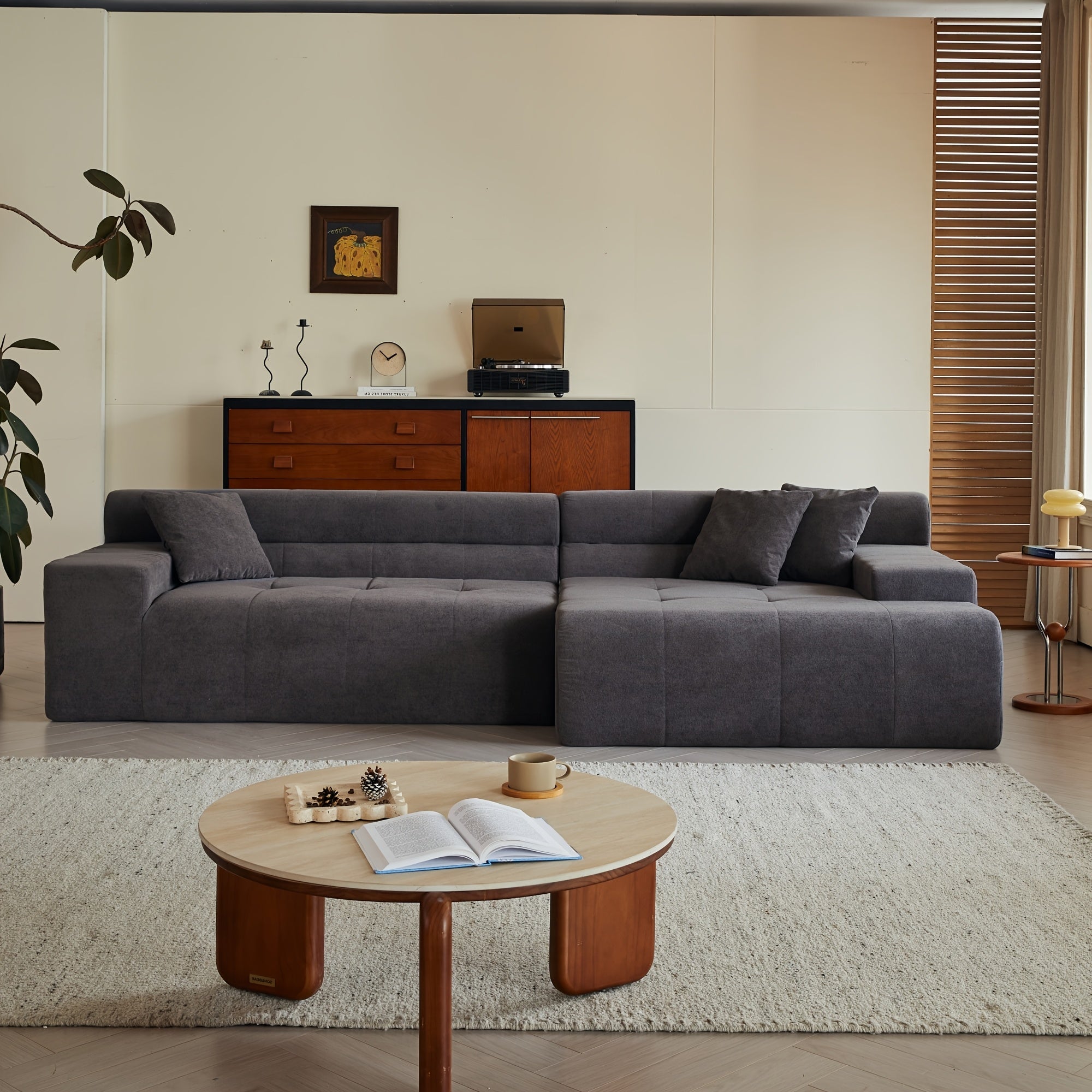 Left chaise L-shaped sectional sofa with memory foam cushions and corduroy upholstery