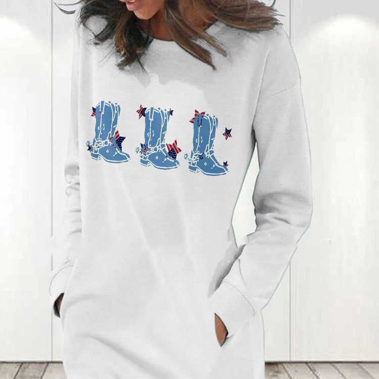 Women's Printed Round Neck Long-Sleeve Sweater