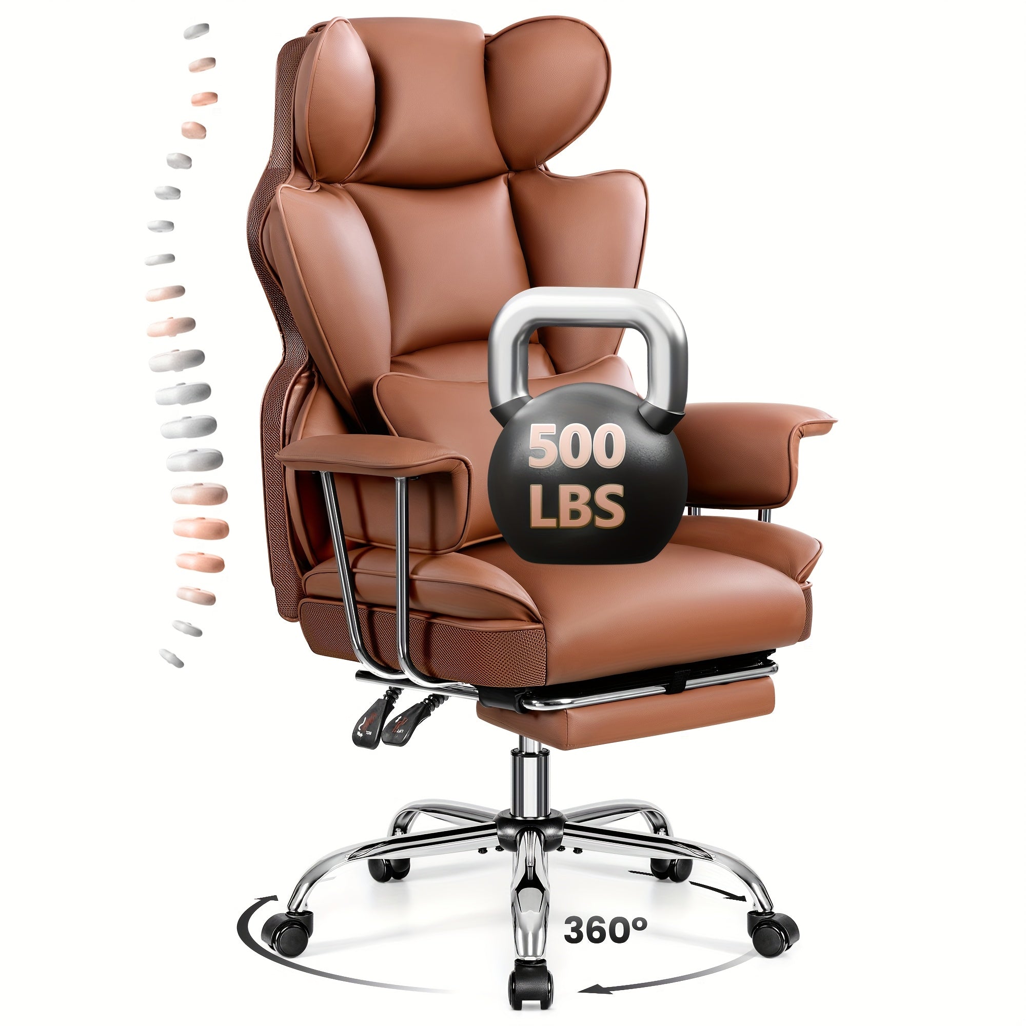 Premium Ergonomic Executive Leather Office Chair for Larger Individuals – High Back with Enhanced Lumbar Support and Built‑In Footrest
