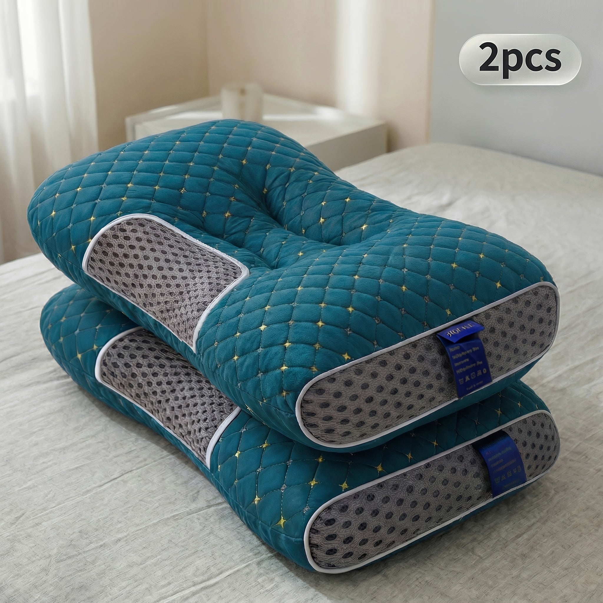 2-Piece Breathable Neck Pillows with Removable Zippered Cover