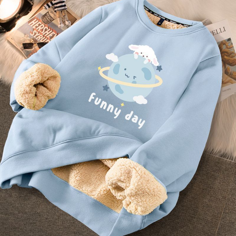 Women's Cute Printed Thickened Fleece Pullover Sweater