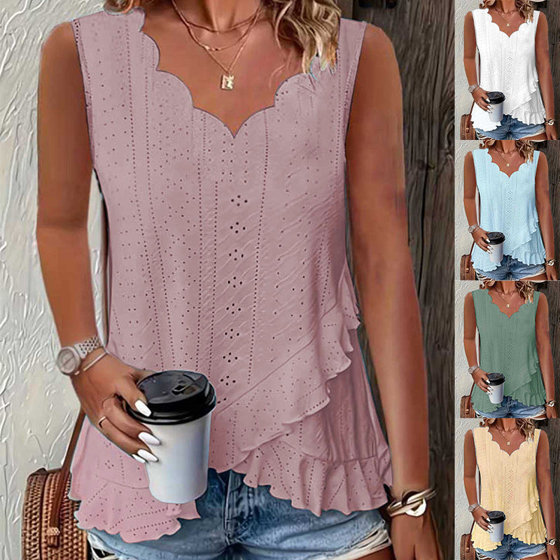 Solid Color V‑Neck Short‑Sleeve Tee – Casual Cotton‑Poly Blend