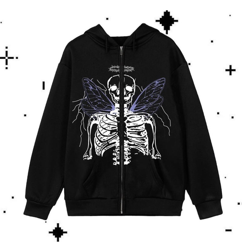 Rhinestone Spider Zip-Up Cardigan Jacket
