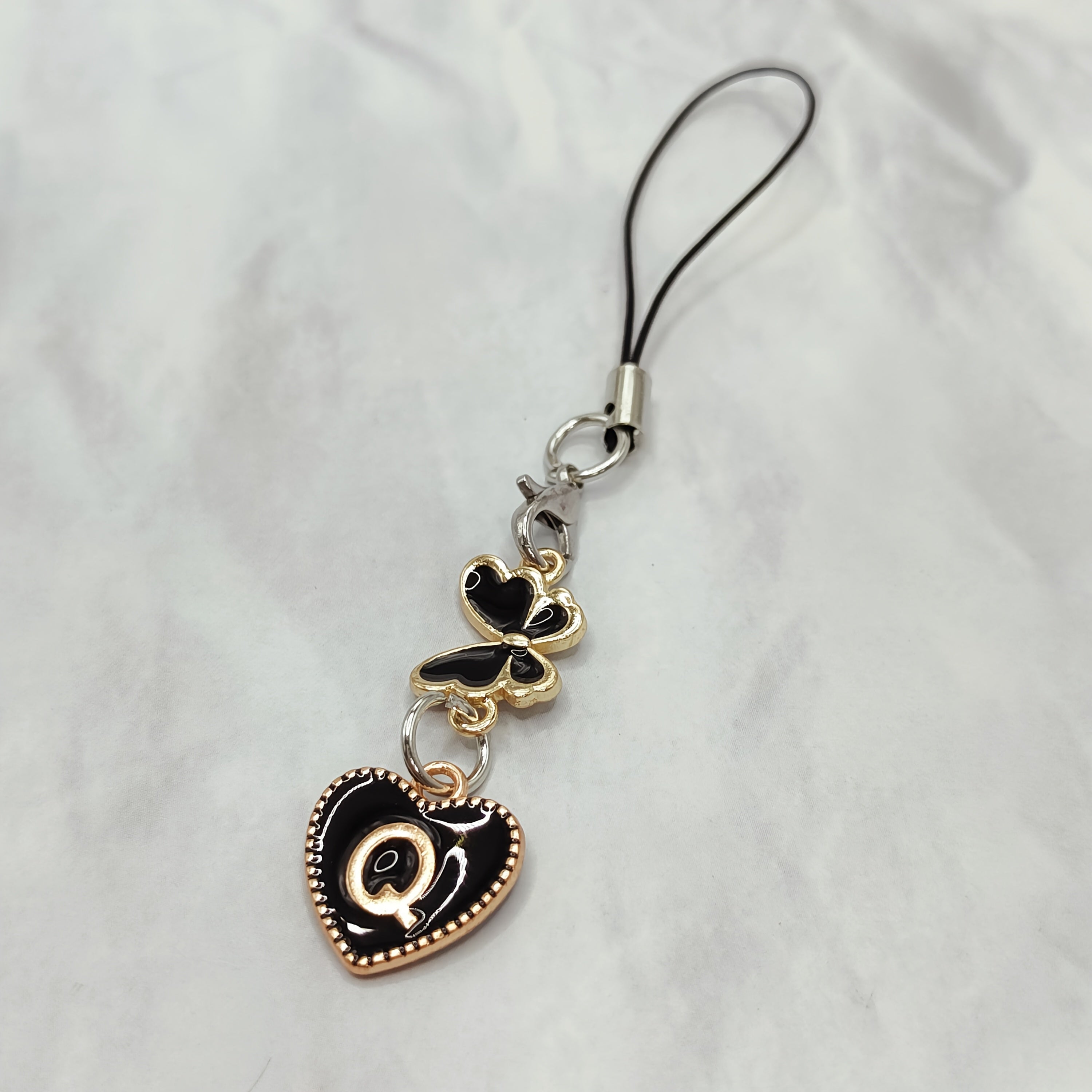 Black Letter A‑Z and Butterfly Phone Charm – Durable Aluminum Alloy