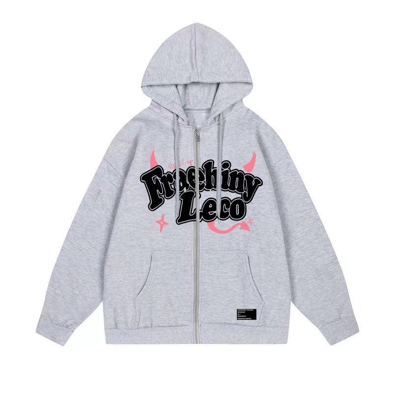 Women's Printed Zip-Up Hooded Cardigan Sweater Coat