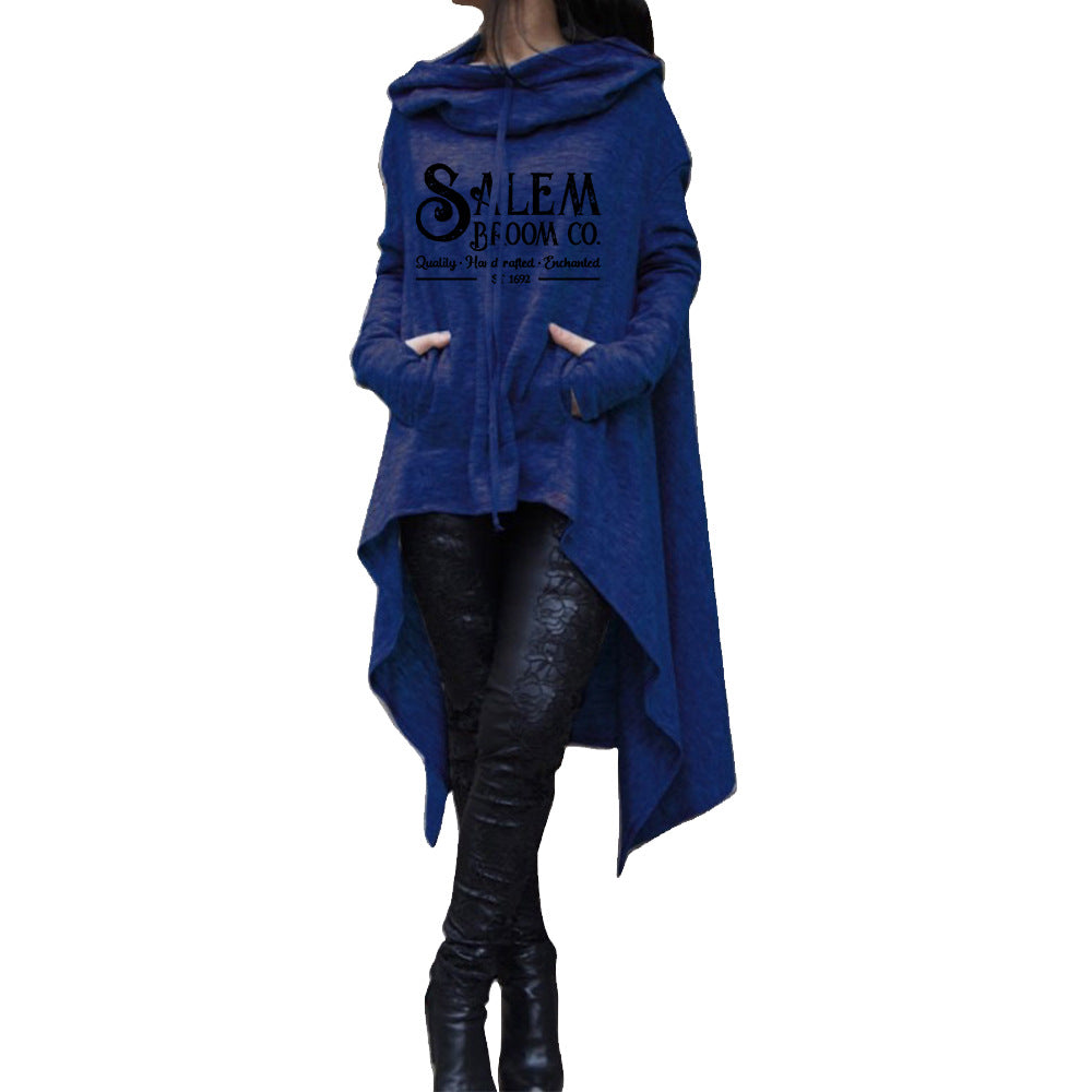 Plus Size Irregular Hooded Sweatshirt Mid-Length Casual Top