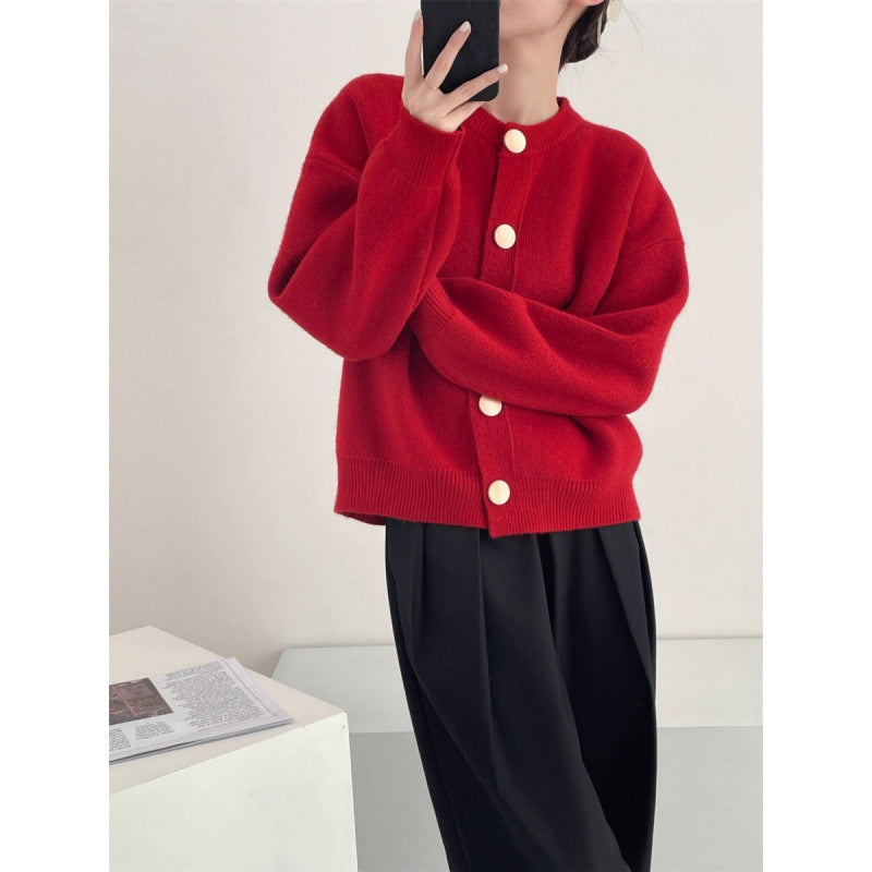 Button Knitted Cardigan Women's Sweater Korean Style Loose Soft Glutinous