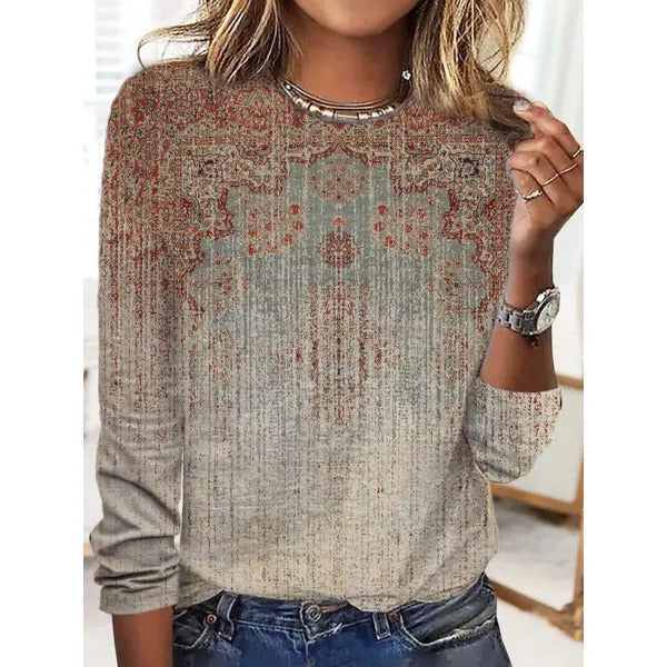 Vintage Printed Loose Round Neck T-Shirt