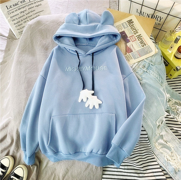 Women's Fleece-Lined Embroidered Cartoon Pullover Sweater