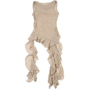Ruffled Neckline Asymmetrical Ruffle-trimmed Strap Vest