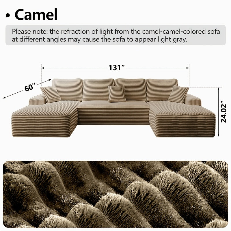 Left chaise L-shaped sectional sofa with memory foam cushions and corduroy upholstery