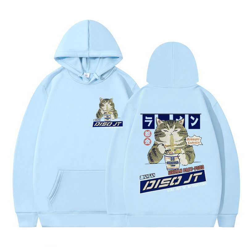 Cozy Cat Print Hooded Sweatshirt for Women