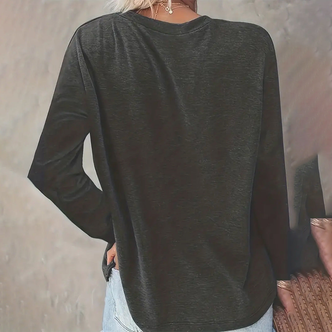 Festive Christmas Tree Print Long-Sleeve Casual Tee