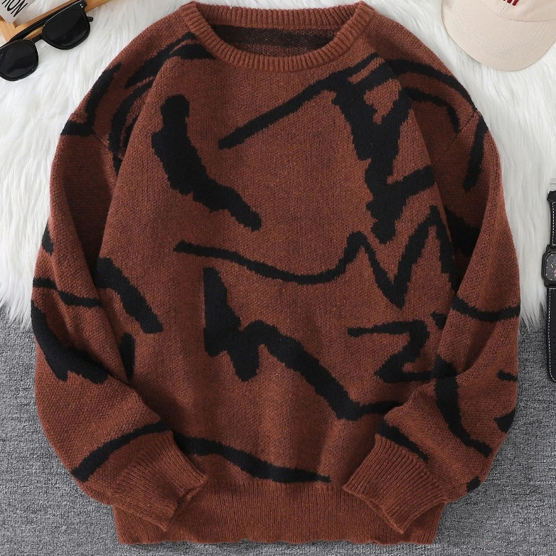 Spring and Autumn Popular Graffiti Jacquard Pullover