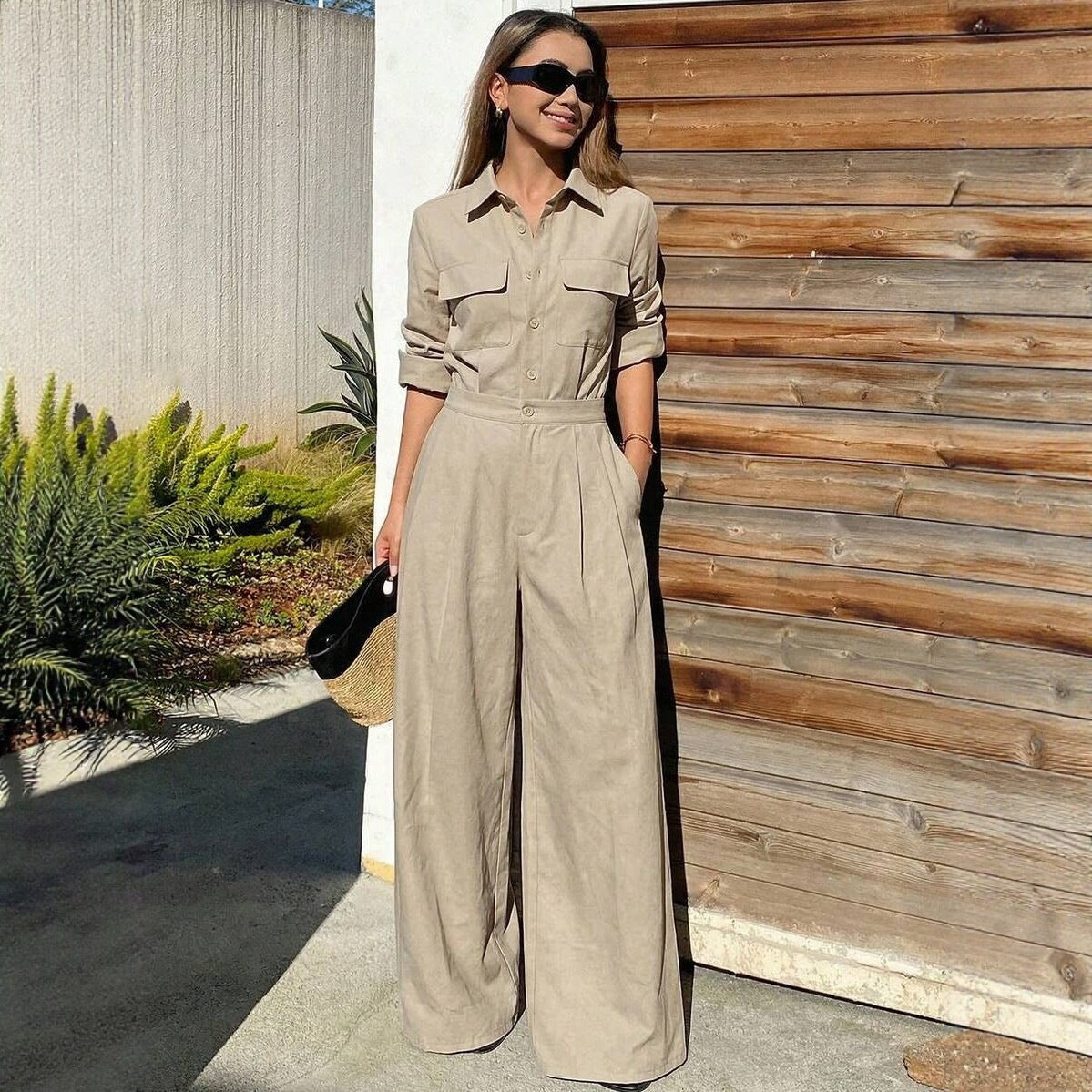 Autumn New Style Workwear-inspired Lapel Jumpsuit For Women