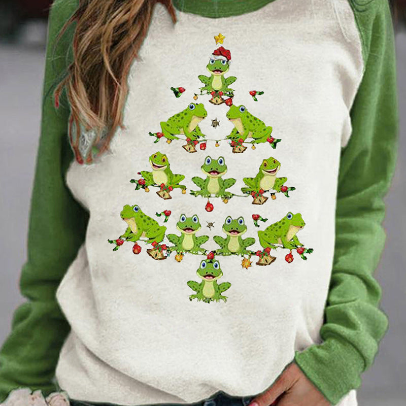 Women's Christmas Printed Round Neck Long Sleeve T-shirt