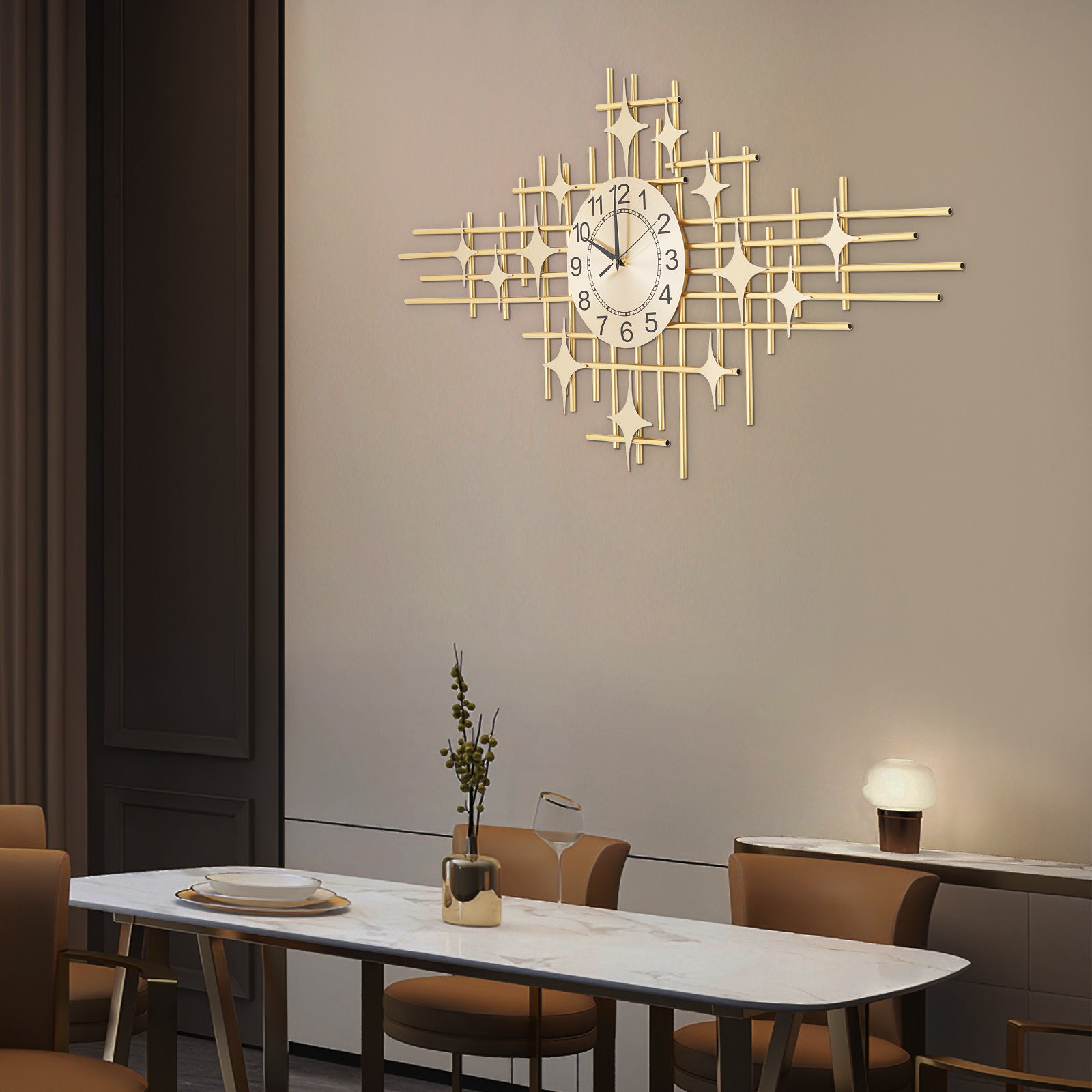 Large Modern Golden Wall Clock 39.37"x19.69" (100x50cm) - Oversized Round-like Irregular Shape Minimalist Design with Black Hands & Golden Face, Silent Movement, Heavy-Duty for Living Room, Office, Cafe - Luxury Large Clock