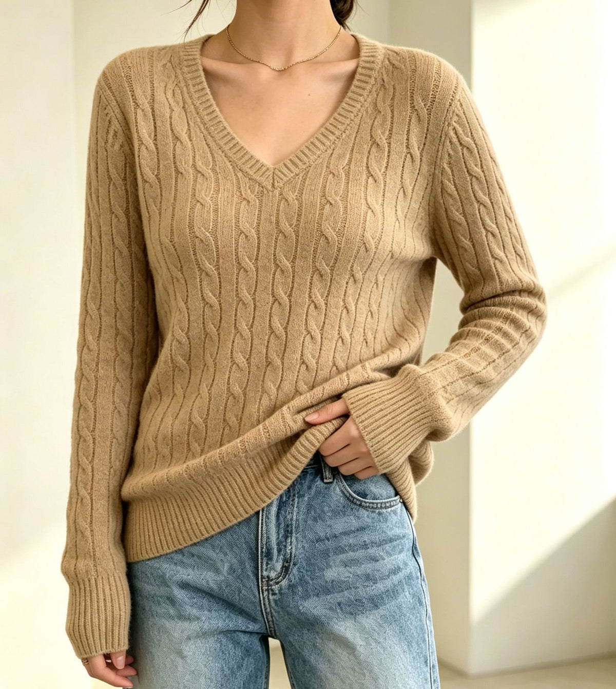 Solid-color Long-sleeve Pullover Sweater for Women