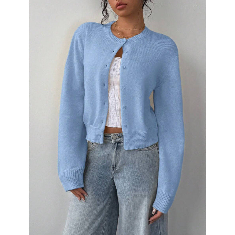 Chic Long Sleeved Knitted Cardigan Fashion Slim Solid Color Short Sweater for Women Clothing