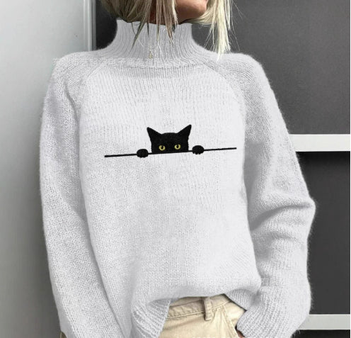Womens Color-block Printed Autumnwinter High-neck Long-sleeve Top for Independent Stores