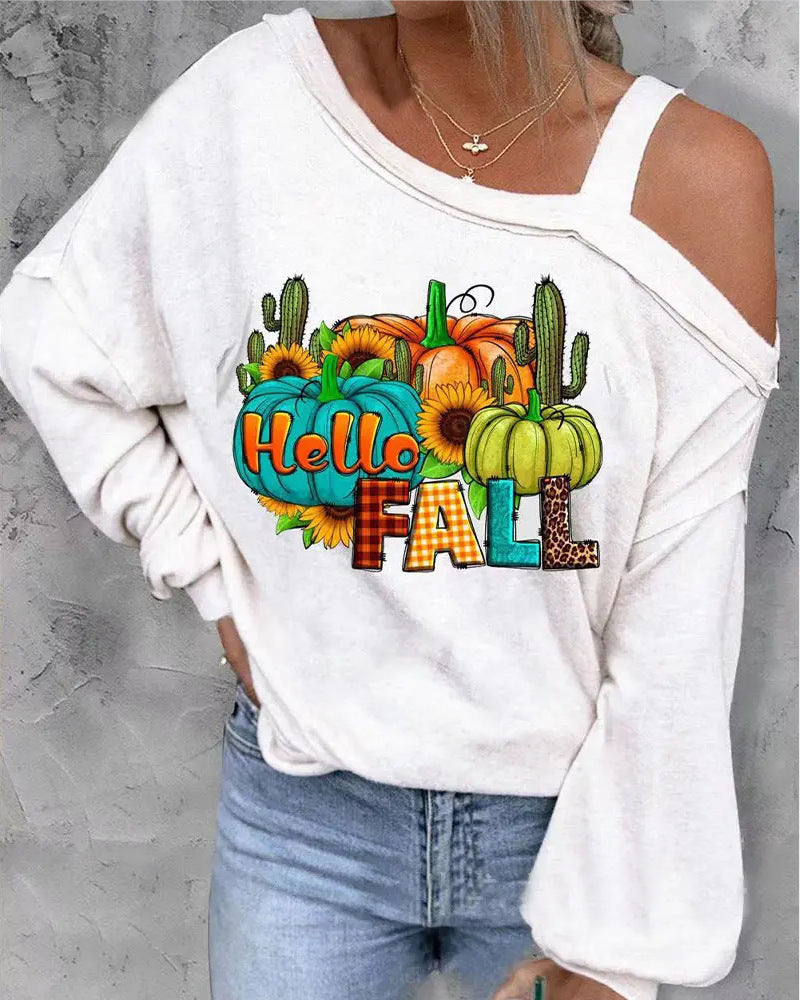 Halloween Christmas Pumpkin Printed Thin Sweater For Women