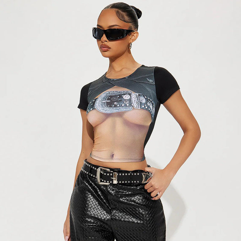 Chic Floral Print Slim Fit Crop Top